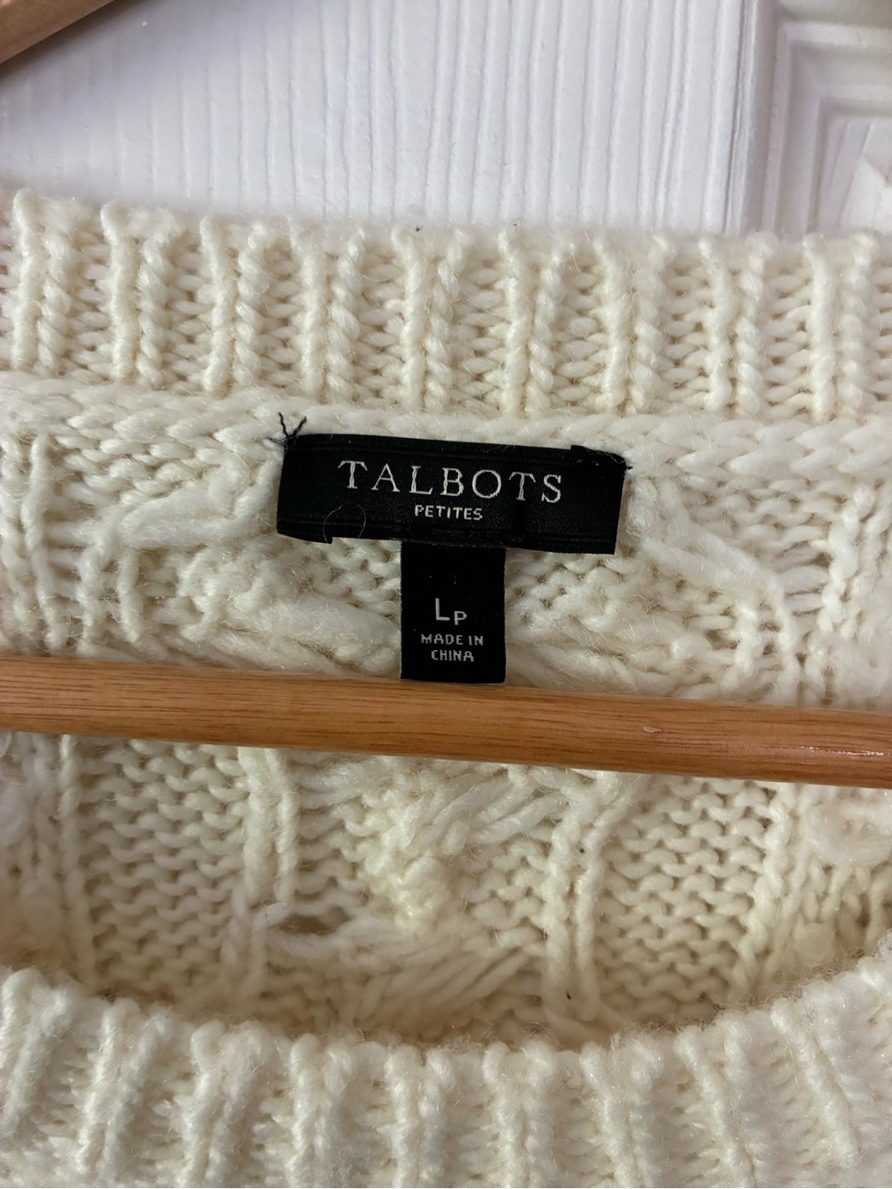 Talbots Cream Cable-Knit Crewneck Sweater - Picture 4 of 7